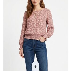 BCX Dusty Rose Floral Long Sleeve Pullover Blouse